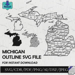 Michigan SVG Map Bundle – USA State Outline, Silhouette, Vector, DXF, PNG, Cricut & Laser Cut Files for CNC