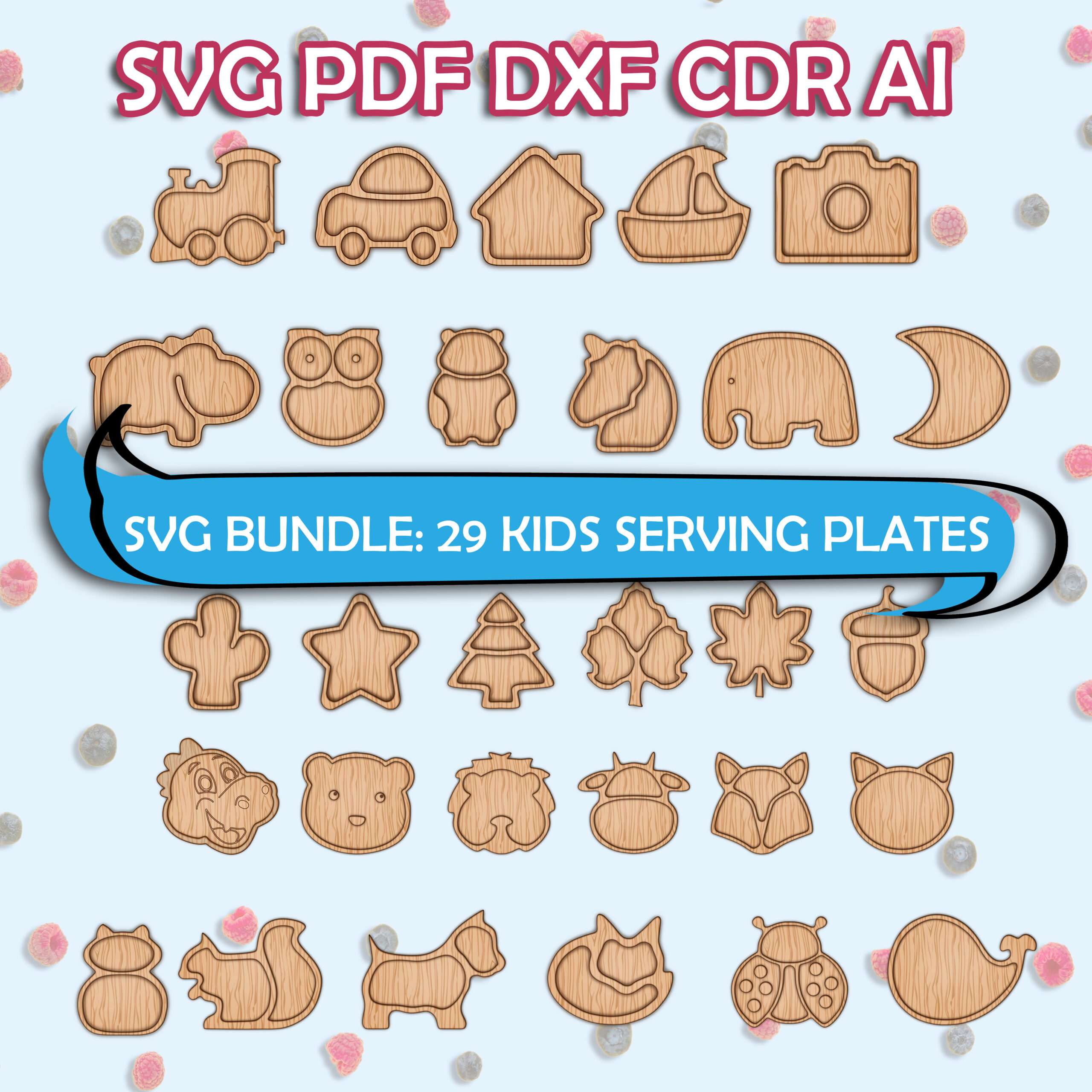 Kids platter svg cutting board svg serving tray vector wooden plate svg outline silhouette for router cnc