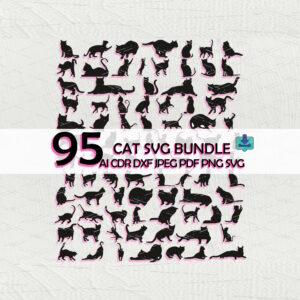 Cat svg outline bundle 95 cats silhouette vector file for cnc and laser cut
