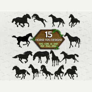 Horse svg 15 Horses bundle silhouette outline vector file dxf png eps