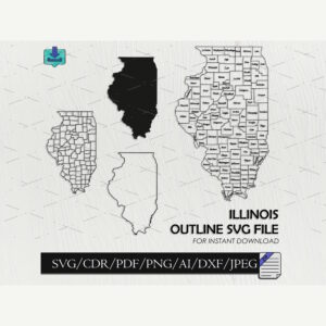 Illinois map svg vector file for cnc laser 3