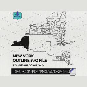New York map svg outline vector files with counties silhouette 1