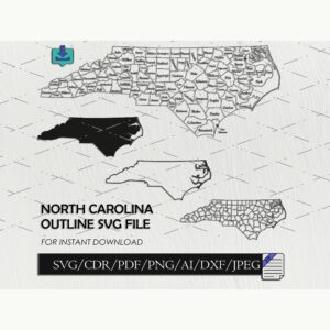 North Carolina map svg vector outline silhouette files for laser cnc wall decor 4