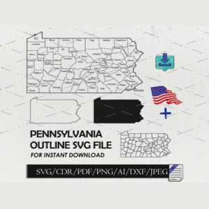 Pennsylvania map svg outline silhouette with counties vector files for laser cnc 1
