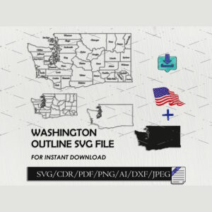 Washington map svg outline silhouette with counties for laser cutting cnc 1
