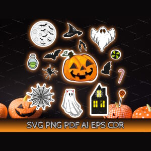 Halloween Bundle svg vector cliparts colored for stickers prints and other crafts woo