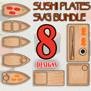 8 Sushi Plate SVG & Sushi Tray Bundle CNC Files for Woodworking